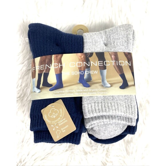 French Connection Crew Socks Organic Cotton Moisture 5-Pack Shoe 6-12 Smooth - Picture 1 of 11